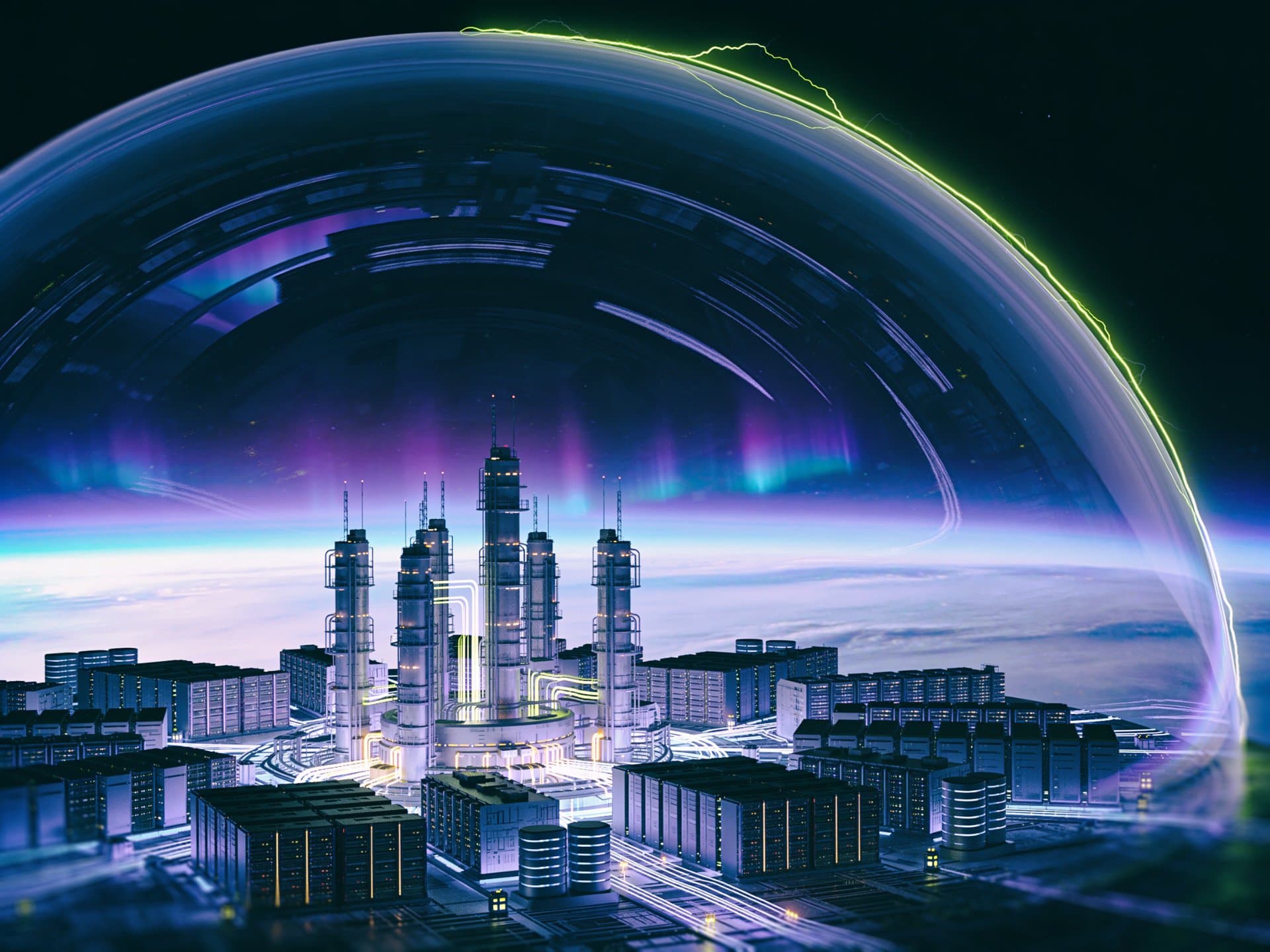 Protective aurora arc over small structures