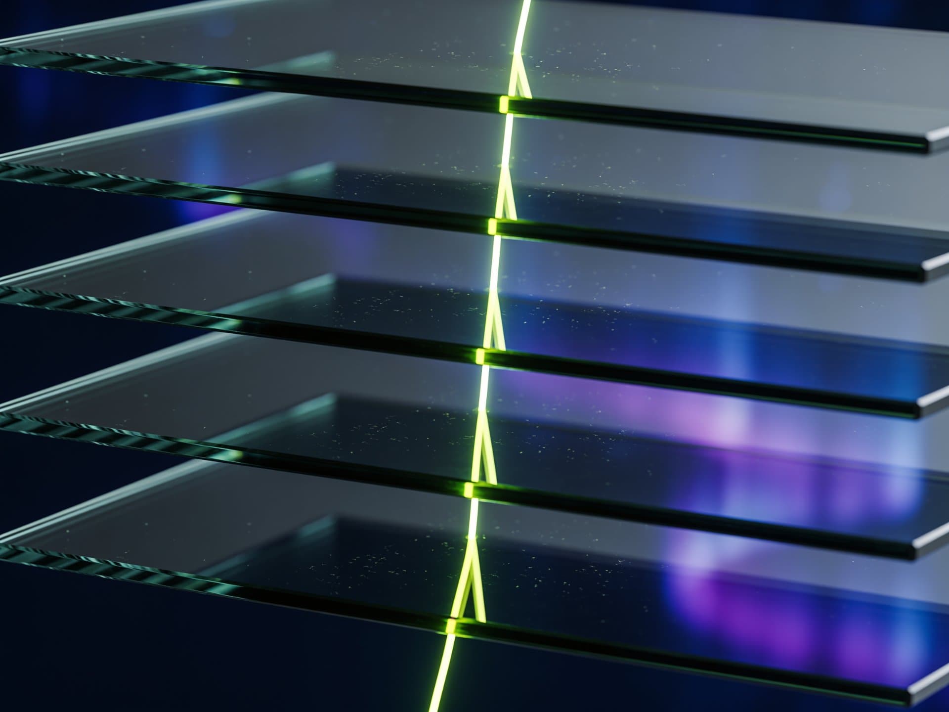 Layered glass strata threaded by a volt filament